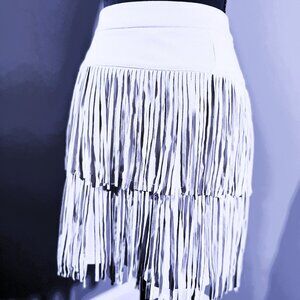 Fringe Mini Nashville Cowgirl Faux Suede Skirt in Cream